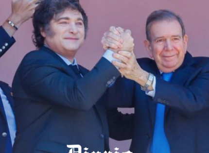 Milei y González Urrutia reciben el apoyo de venezolanos desde el balcón de la Casa Rosada